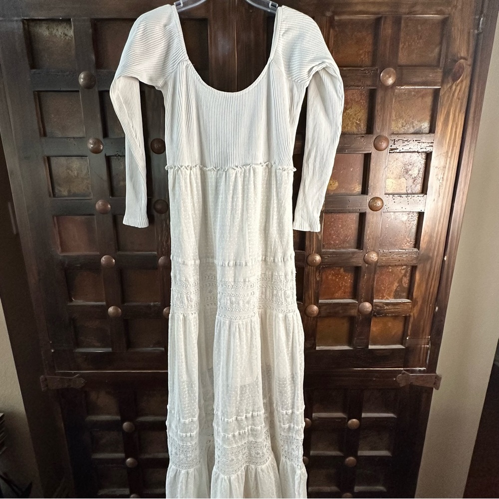 Free People Sz Small Earth Angel Maxi Dress Ivory Boho - Picture 2 of 11